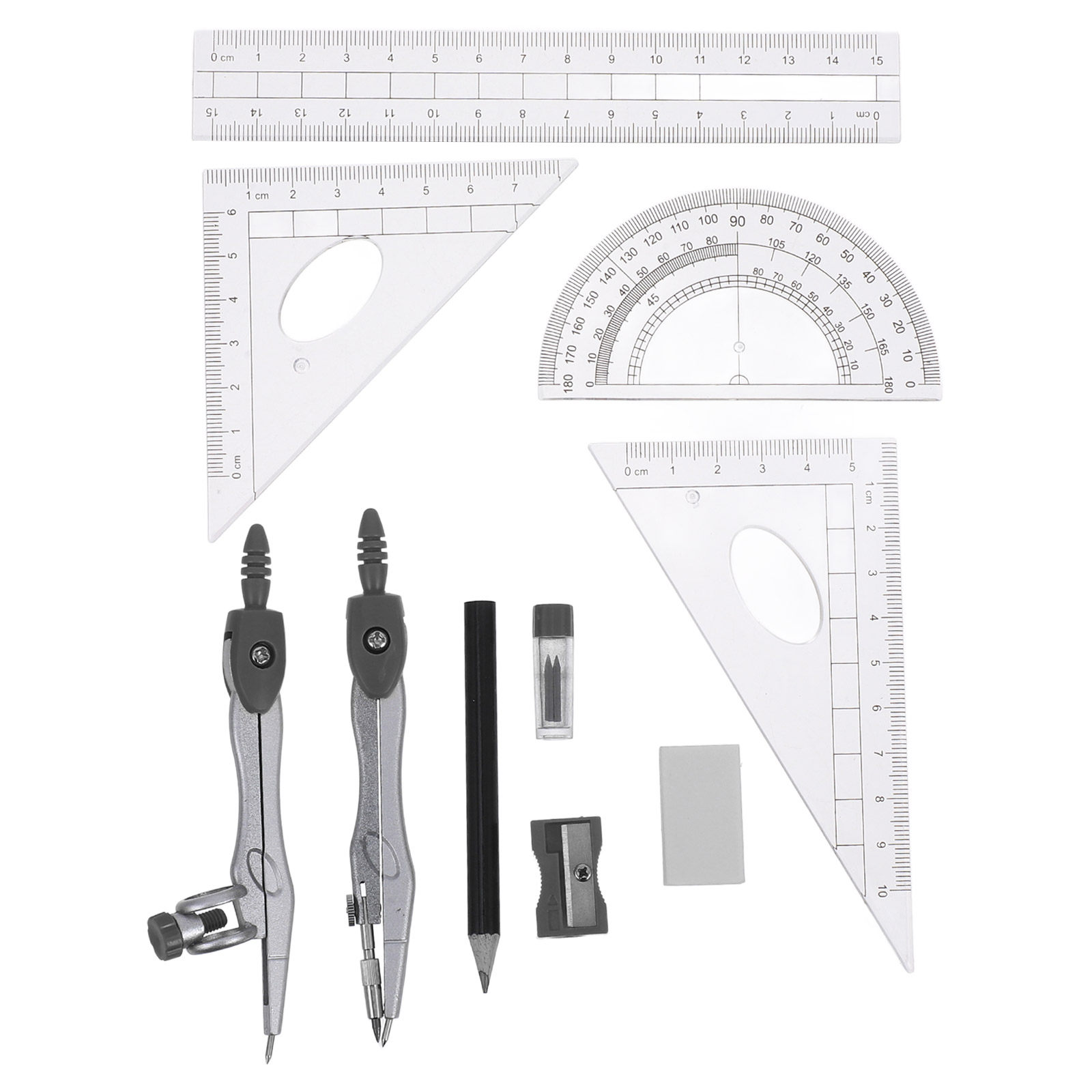Math Geometry Set With Compass - 1 Set Geometrie-Zeichenset mit Winkelmesser, Zirkel