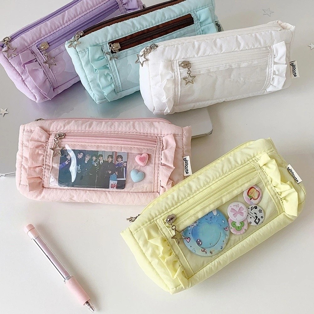 Gerüschte koreanische Schreibw – Aesthetic Large Pencil Case Pouch Bewertung und Preis