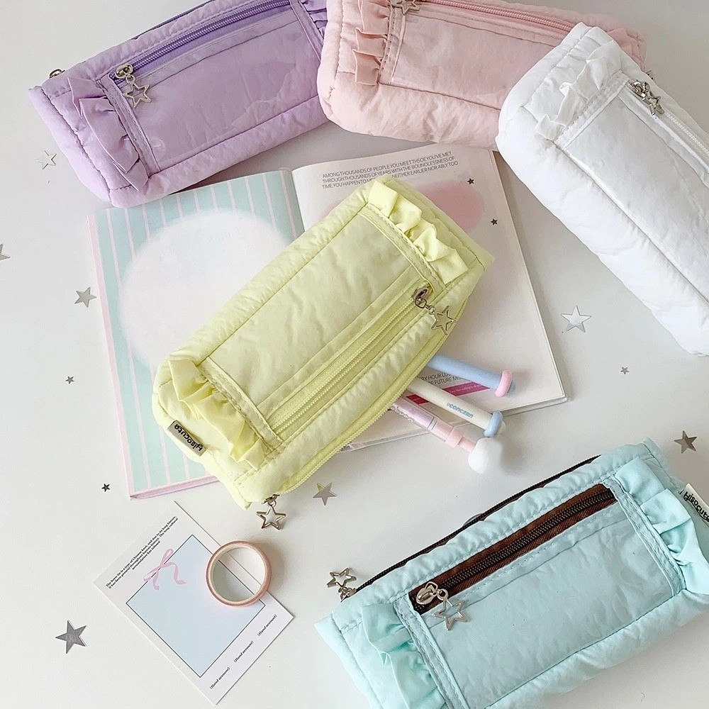 Gerüschte koreanische Schreibw – Aesthetic Large Pencil Case Pouch Bewertung und Preis